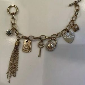 MK MICHAEL KORS BRACELET MULTI CHARM TOGGLE CLOSURE GOLD TONE